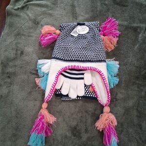 Pom-Pom Hat, Scarf and Gloves Set Beanie